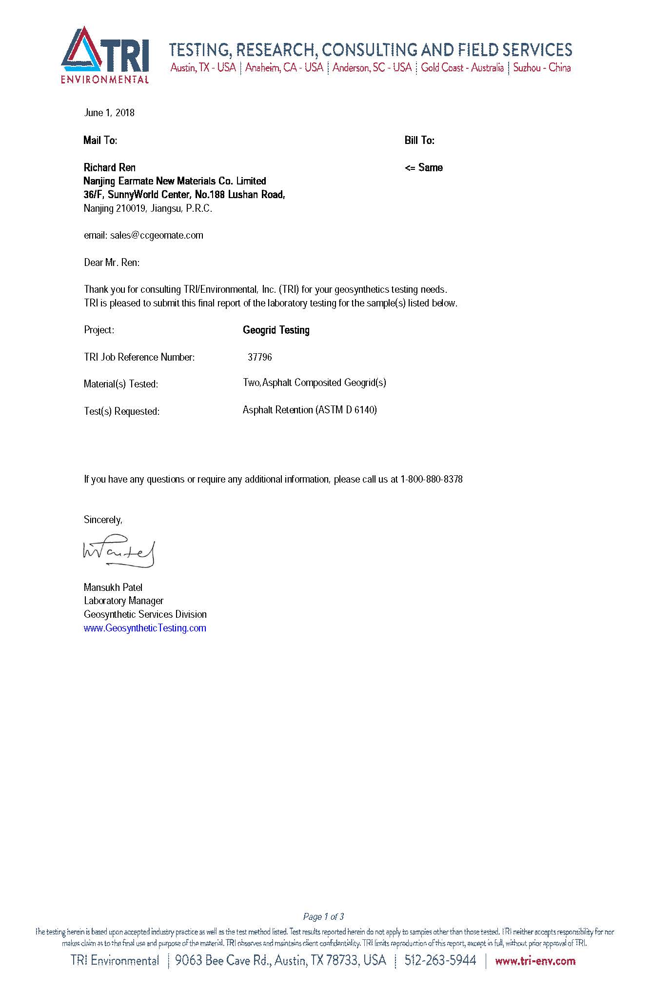 TESTING | TRI | ASPHALT RETENTION